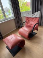 Vintage Armlehnstuhl Ligne Roset mit Hocker, Leder
