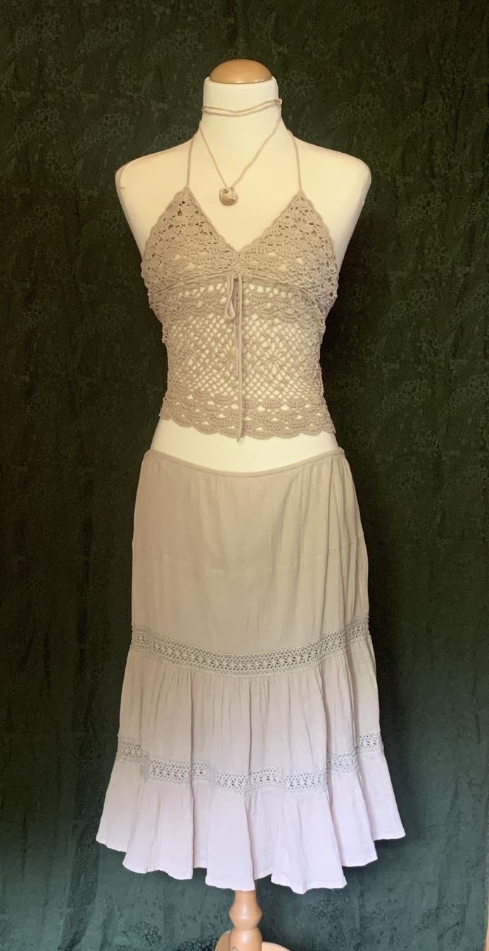 Gonne: Beiger Boho-Maxirock im sommerlichen Strand-Look – Nuovo (secondo la descrizione) da Chalais venduto da Decoarts.art