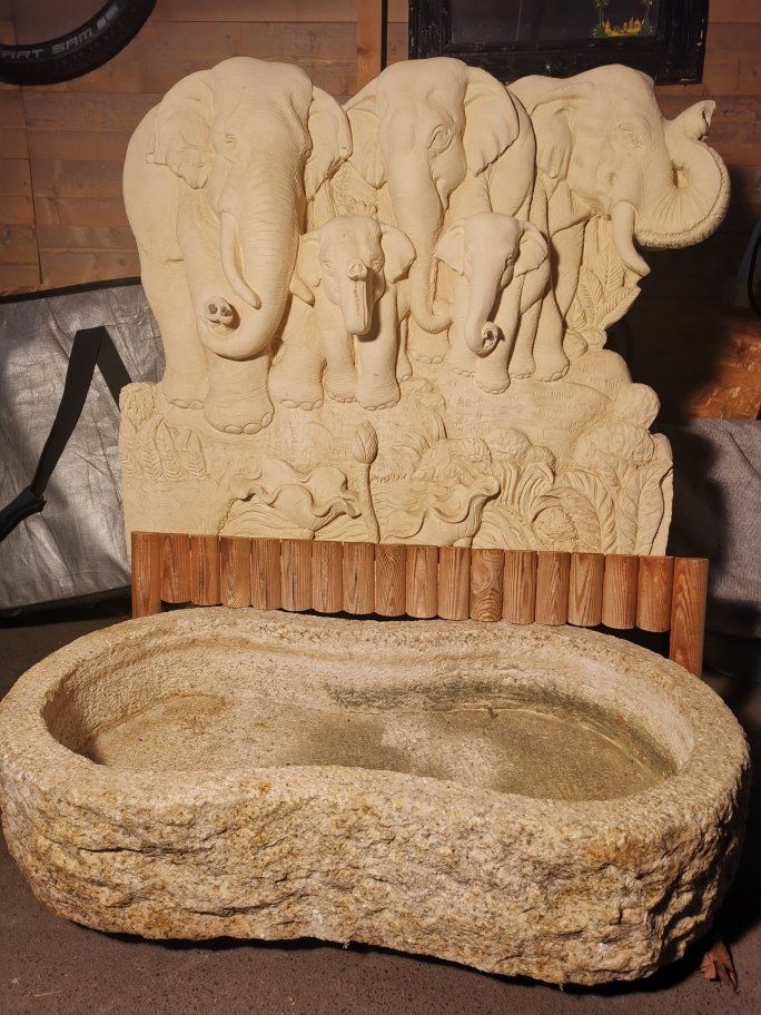 Sculture & Statue: Wunderschönes Sandsteinbild Elefanten mit Brunnen – Usato da Hilterfingen venduto da Sabilui 3