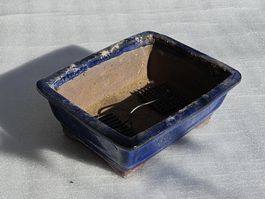 Bonsaischale rechteckig blau glasiert