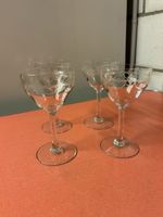 4er Set Kristall Dessertweingläser mit Ätzdekor Vintage