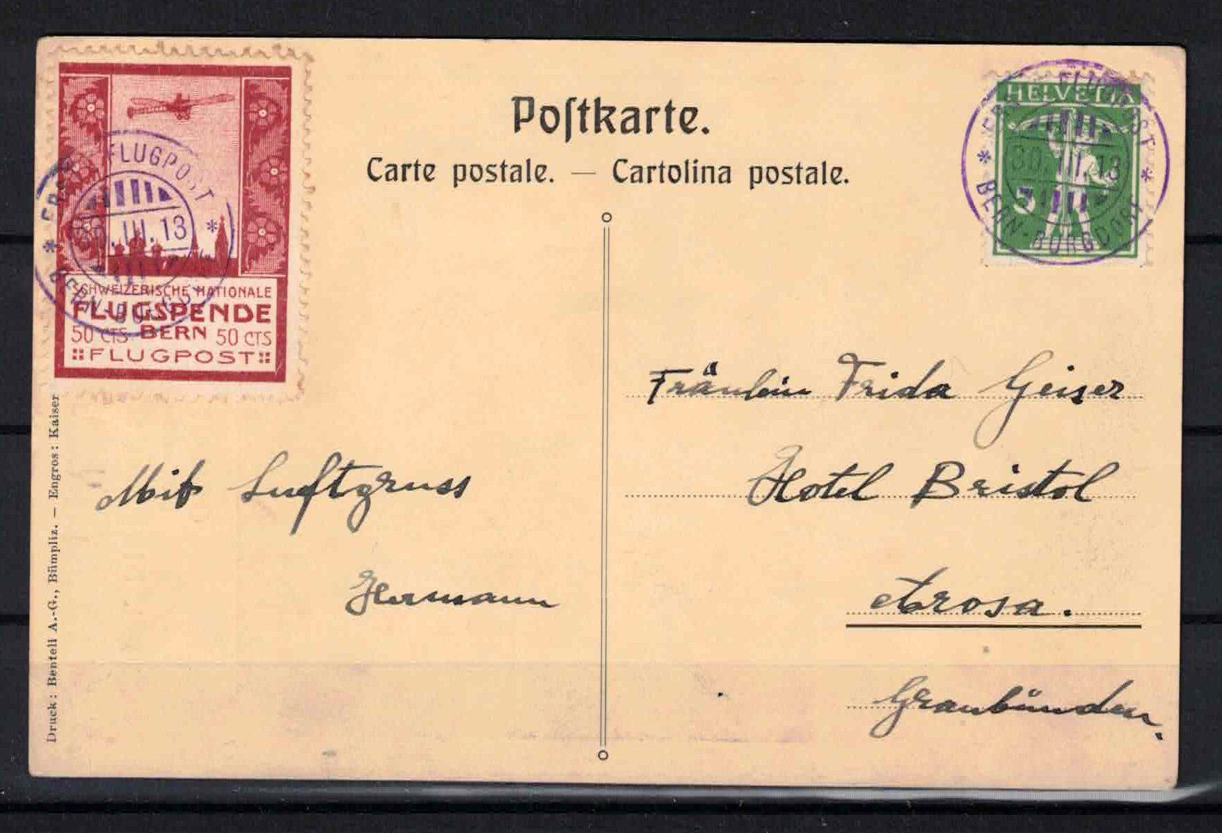 Tutti i francobolli: 1913 Vorläufer III Bern auf Postkarte "Oskar Bider" – Nuovo (secondo la descrizione) da Nuglar venduto da Stamp88