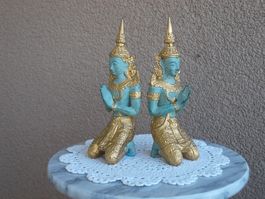 18 cm Bronze Skulptur Buddha *Tempelwächter* im Paar 960 gr.
