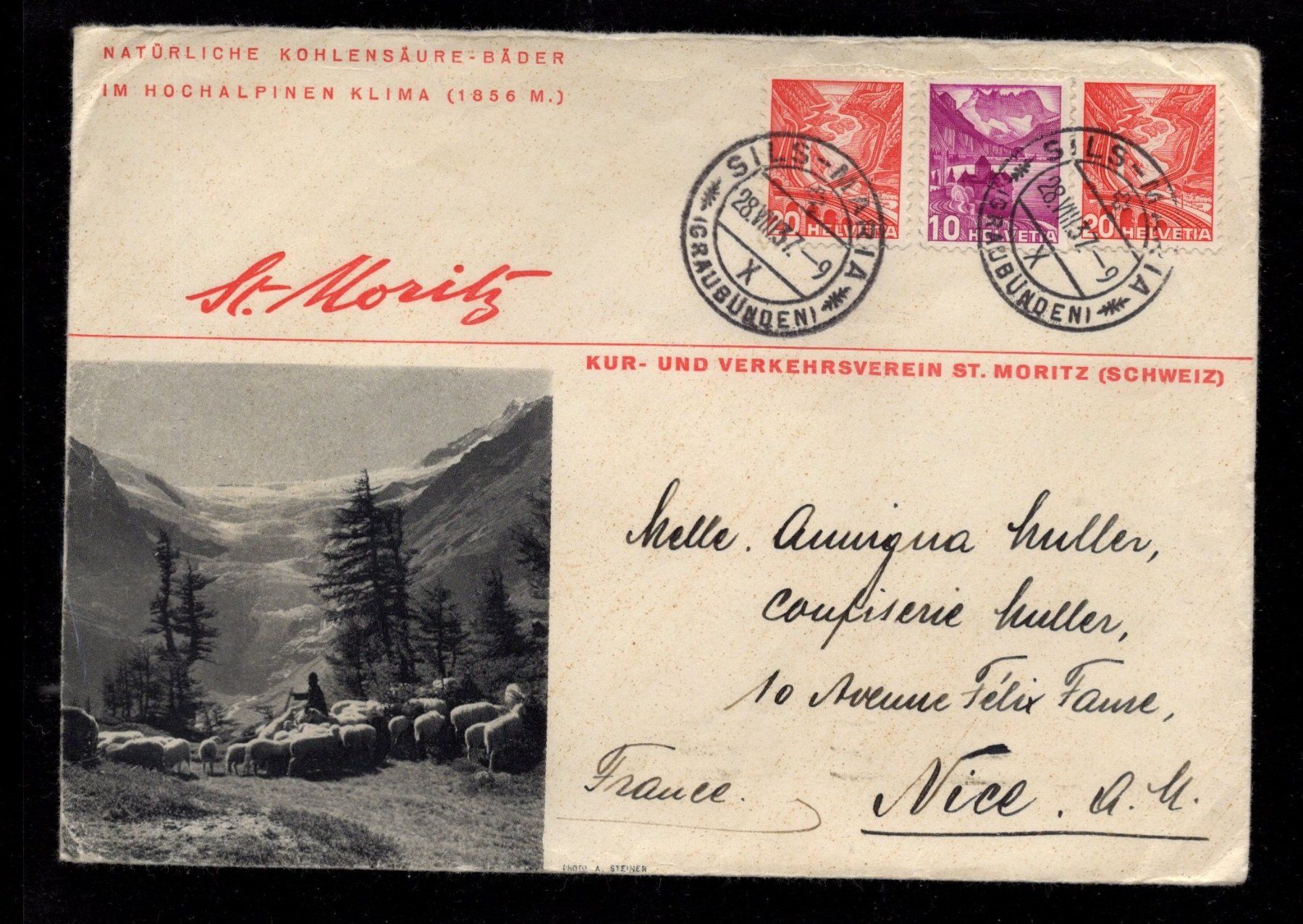 Tutti i francobolli: R781  /  Lettre illustration S.-Moritz – Usato da Ste-Croix venduto da MONT-TAGNAC