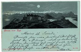 Gruss vom Rigi, Mondscheinkarte, gelaufen 1898