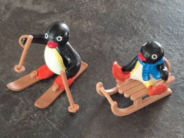 Pingu Figuren Skifahrer und Schlitten Vintage