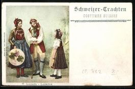 Luzern, Trachtengruppe mit Stickrahmen
