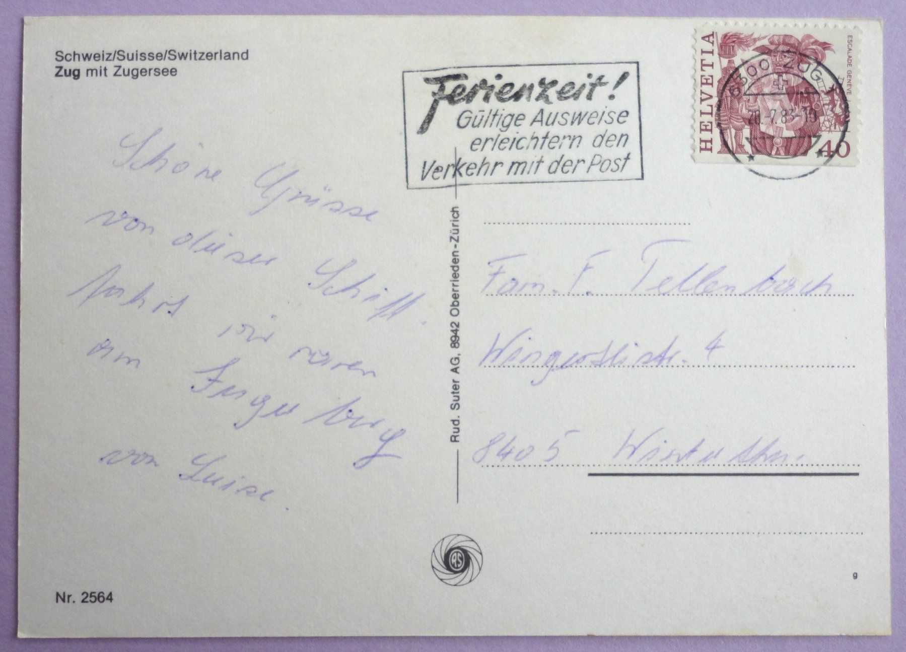 Cartoline postali: Zug mit Zugersee – Usato da Fétigny venduto da Billy2miny 1