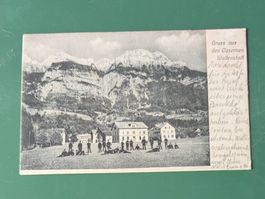 Wallenstadt Kaserne mit Bergpanorama gestempelt 1904