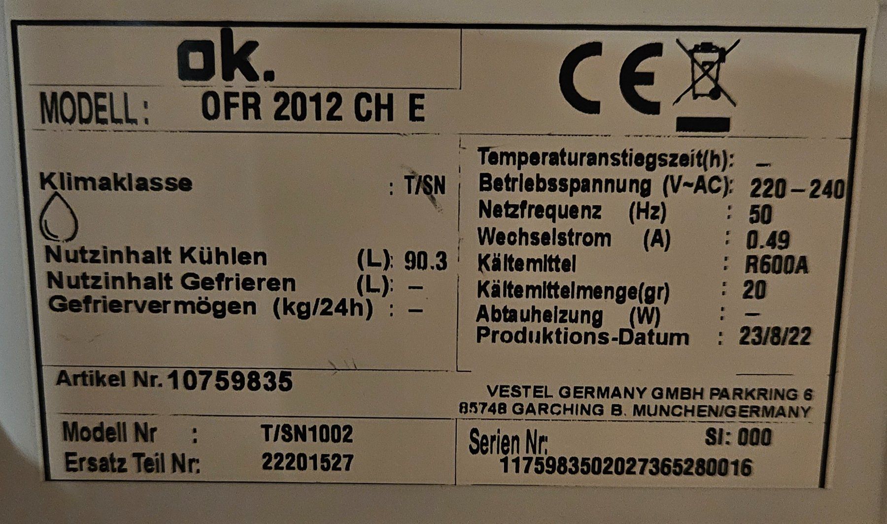 Kühlschrank: Kühlschrank OK OFR 2012CH E – Gebraucht aus Kemptthal von hel_5yxr 2