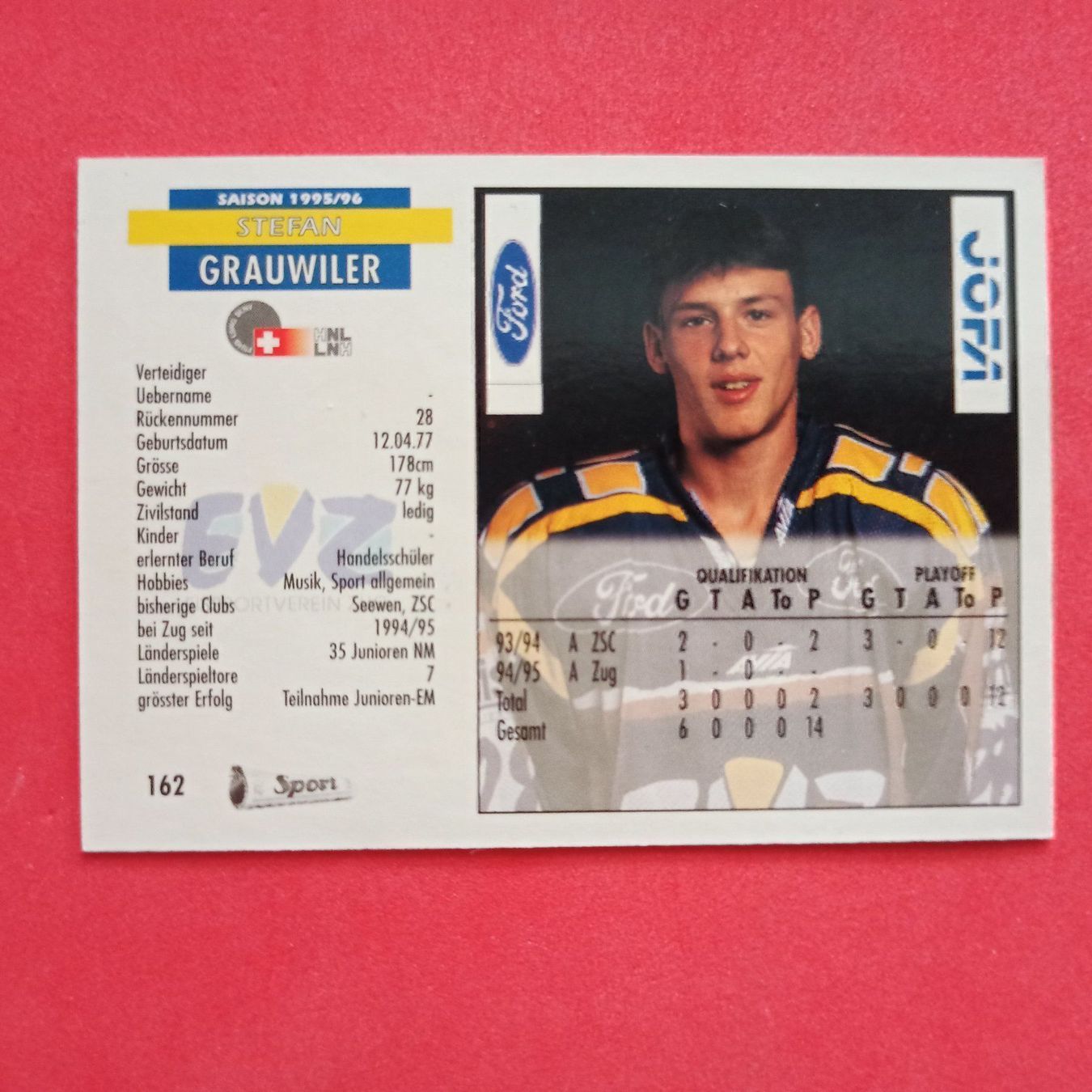 Carte collezionabili: Stefan Grauwiler - EVZ CARD - 1995/96 – Usato da Dübendorf venduto da kb86_MOVIE 1