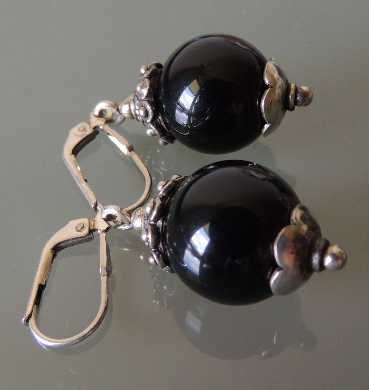Antikschmuck: Onyx Silber 925 Ohrringe – Gebraucht aus Waldenburg von  1