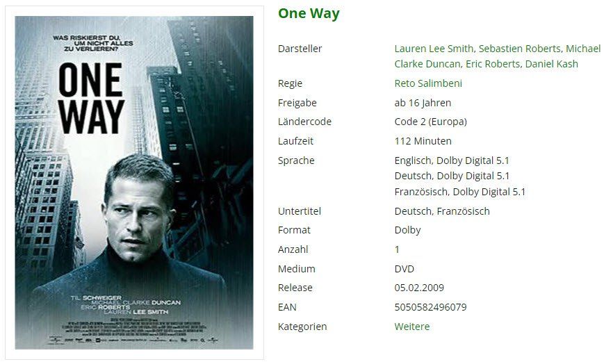 Tous les DVDs: One Way (DVD) – D'occasion à Buchrain par Sssschaller
