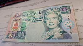 Gibraltar 5 Pounds Sterling Banknote, Queen Elizabeth II,