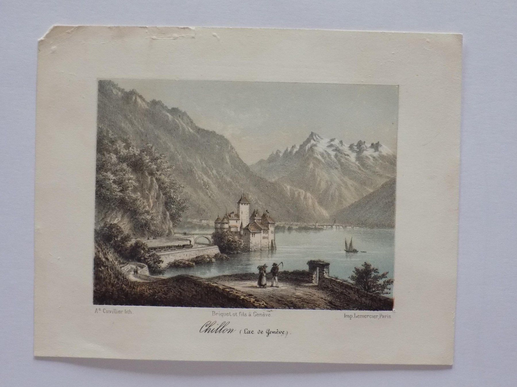Stiche: Schloss Chillon getönte Lithographie – Gebraucht aus Risch von Antikfee