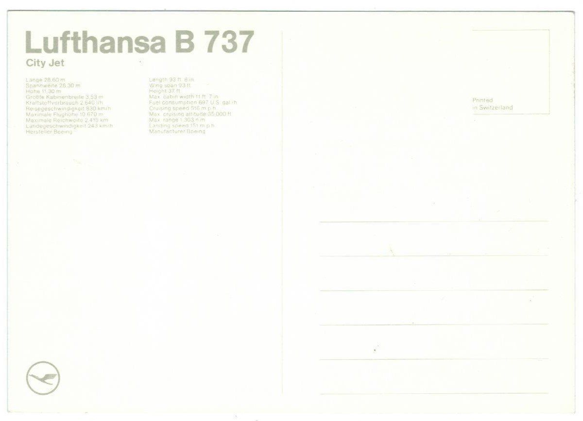 Cartoline postali: AK Lufthansa Flugzeug  B 737 – Usato da Zürich venduto da Tolima194 1