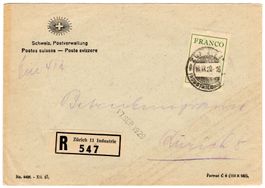 eingeschriebener FRANCO Beleg von ZÜRICH 11 INDUSTRIE