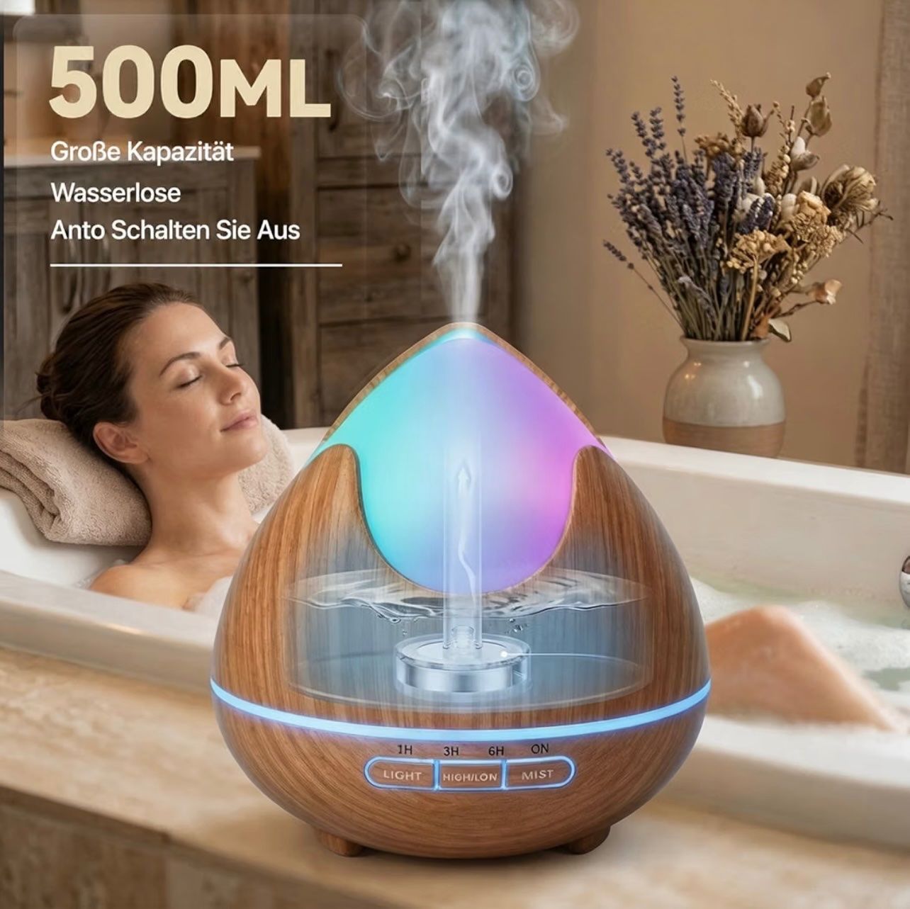 Duftöldiffusoren: Aroma Diffuser 500ml braun Holzoptik mit LED – Neu und originalverpackt aus Basel von Seifehuesli 1