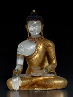 Buddha Bronze Figur feuervergoldet Bergkristall Nepal 22,5cm