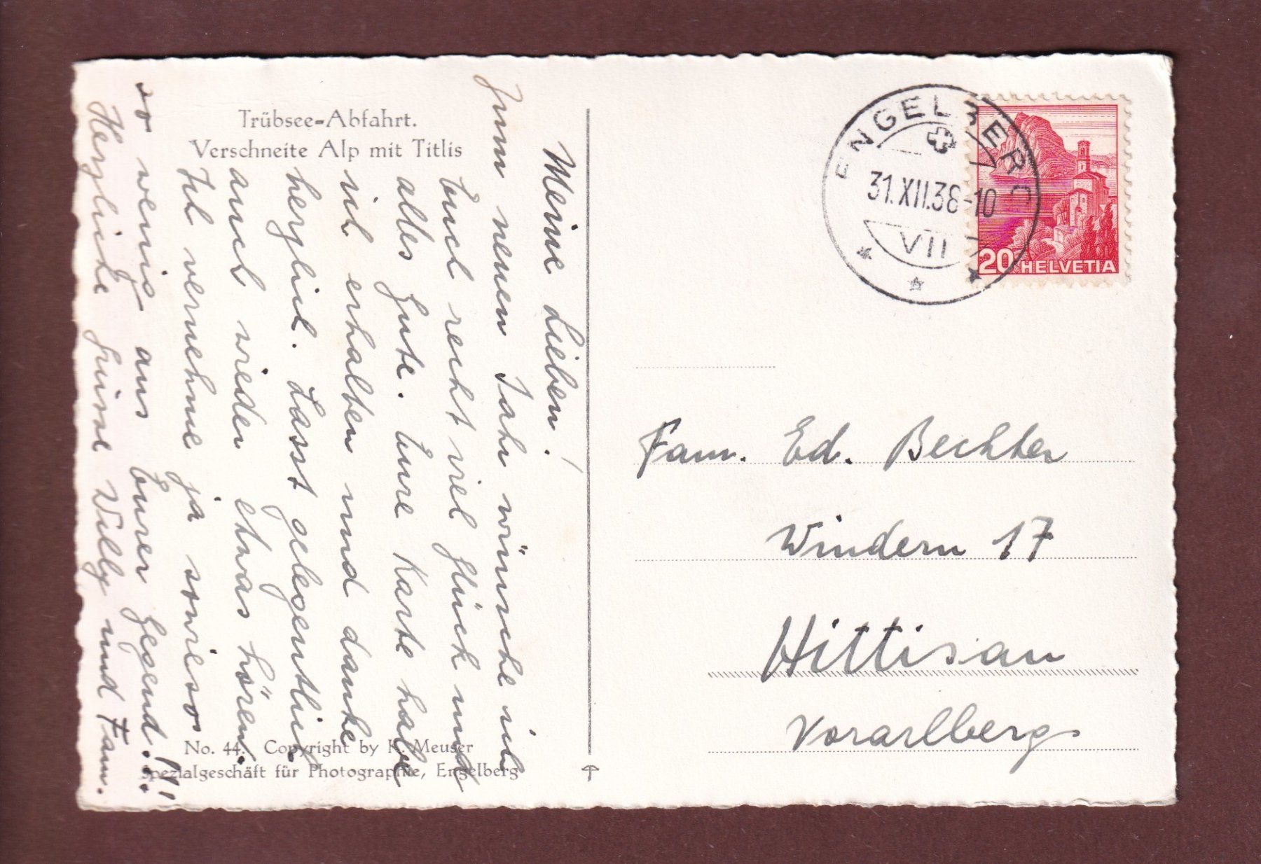 Cartoline postali: TRÜBSEE-ABFAHRT - 1938 // Eckbug // – Usato da Pully venduto da nicecards 1