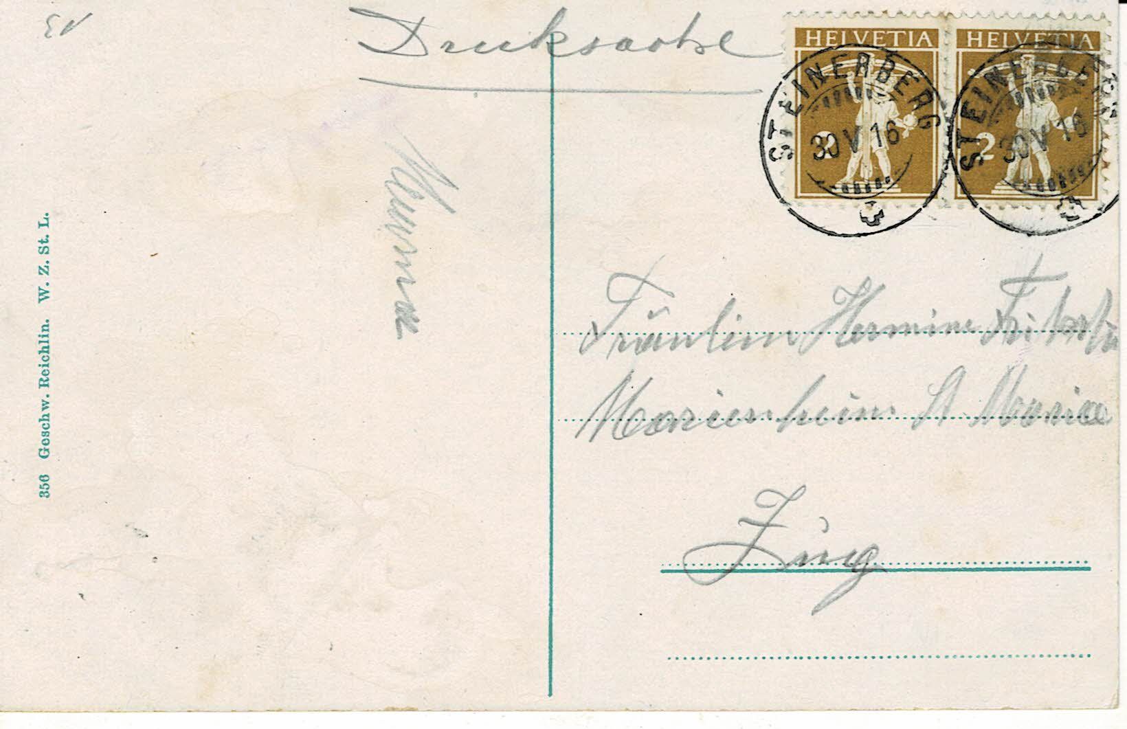 Cartoline postali: STEINERBERG SZ gel. 1916! – Usato da Hergiswil NW venduto da Kartenfrau 1