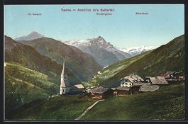 Tenna, Ausblick ins Safiertal mit Piz Be