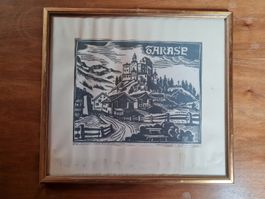 Tarasp Handdruck Holzschnitt