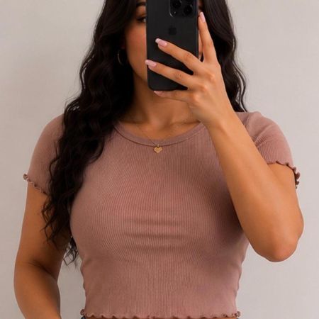 Women's Brown and Pink Crop-top
