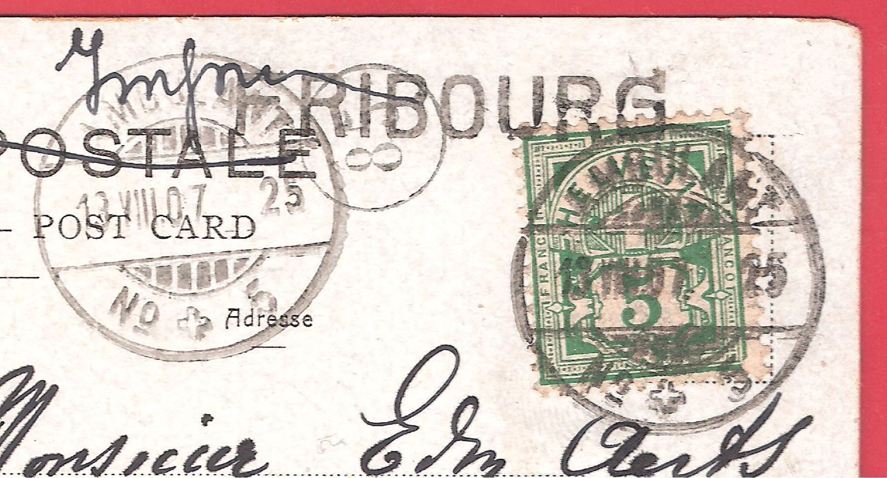Cartoline postali: 13.7.1907 Fribourg Aushilfstempel Gr 43F – Usato da Zürich venduto da Hagliweg
