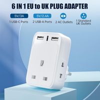 EU to UK Plug Adaptor with 3 USB Ports (A & C)