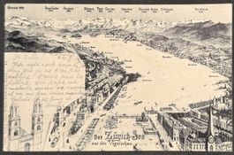 -AK: Der Zürich-See aus der Vogelschau, Litho1903
