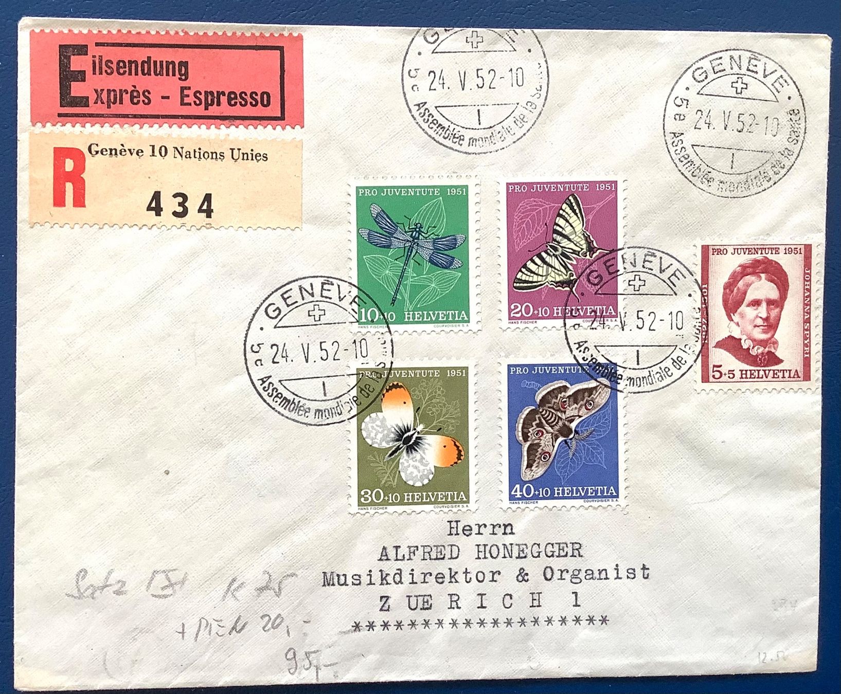 Alle Briefmarken: 1951 Pro Juventute - Express Satzbrief – Gebraucht aus Liestal von Pep3