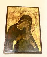 Alte Ikone Madonna mit Kind, Holz, Antik, Sammlerstück
