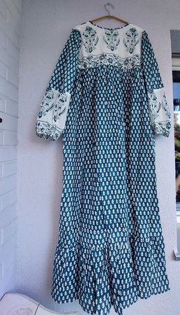 Maxi dress hand block print pine in S/M L/XL