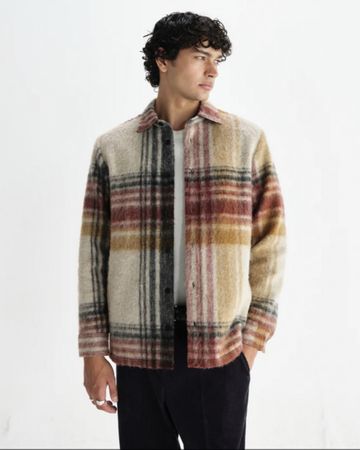 Natural And Multicolour Check Wool Overshirt 