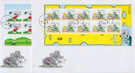 2005, Nr.1158+1159 Zierbögen auf Brief (Comics) ET-Stempel.