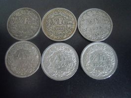 6 x 50 Rp Silber gemäss Beschreibung