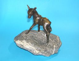 CHARLES REUSSNER BRONZE REHKITZ FAON SKULPTUR