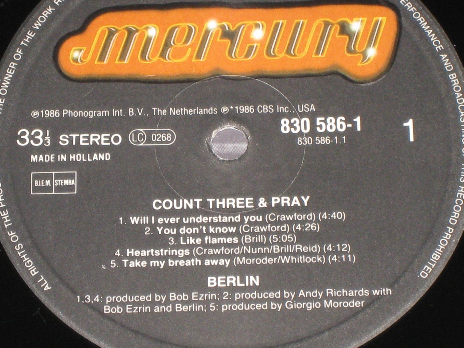 Dischi in vinile: LP - BERLIN - COUNT THREE & PRAY – Usato da Steckborn venduto da Quo7 1