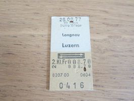Billett Langnau-Luzern, gestempelt 26.09.77, Kleberesten auf