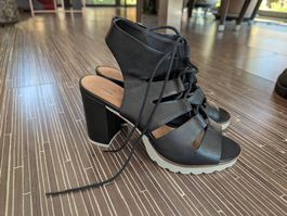 Black Lace-up Heel Sandals