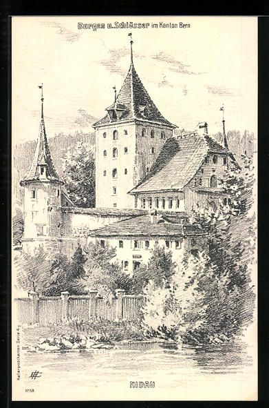Cartoline postali: Nidau, Blick vom Ufer auf das Schloss – Usato da Berlin venduto da bartko-reher
