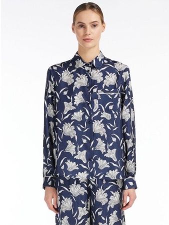 Max Mara Weekend LA Bluse Rodesia Seide marine weiss Gr 36