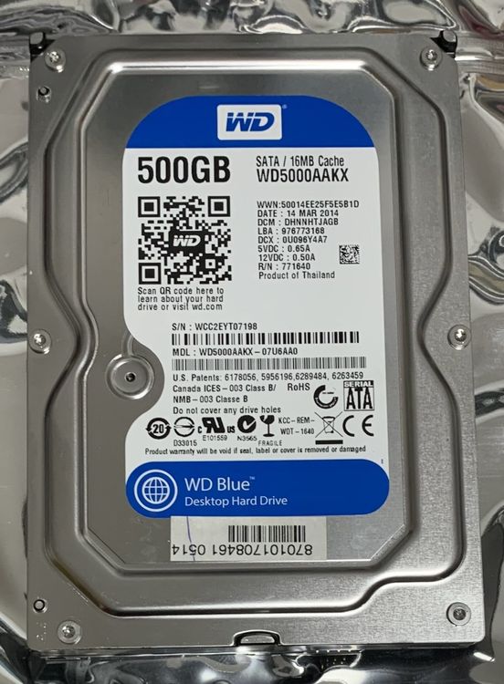 Hard Disk Interno Western Digital Blue WD5000AAKX 500GB 7200RPM SATA III - Usato