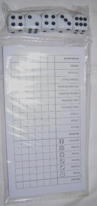 Spiele: yatzi block und 5 Würfel – Neu und originalverpackt aus Heimberg von Rockenrol
