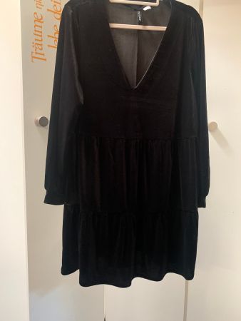 kurzes Samtkleid langarm schwarz L