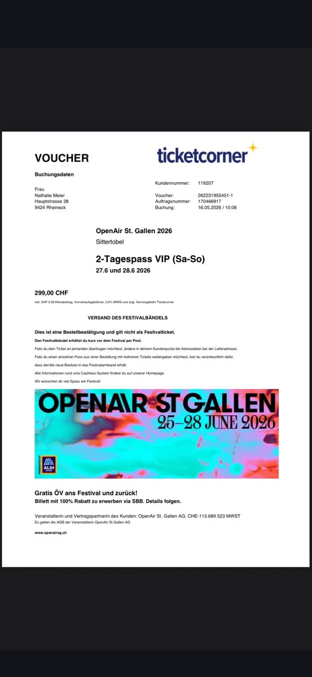 Biglietti: 2Tages VIP-Pass Open Air St. Gallen – Nuovo (secondo la descrizione) da Rheineck venduto da Luoluo 1