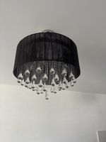 Deckenleuchte mit Stoffschirm und Glasbehang Schwarz neu