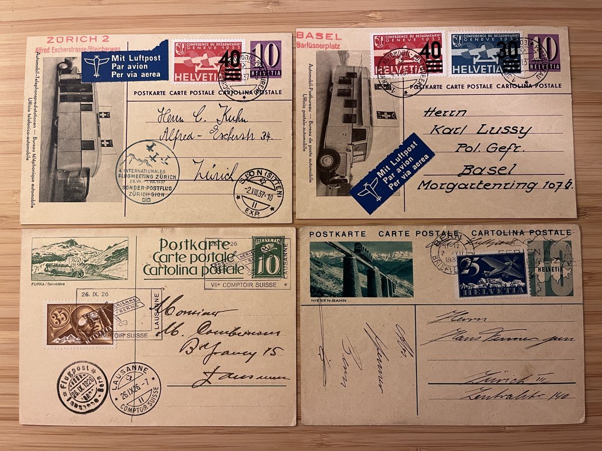 Tous les timbres: 4x Flugpost Cartes Postales – D'occasion à Sottens par thigroux