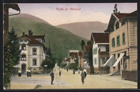 Cartoline postali: Buchs im Rheintal, Blick gegen Hotel Rha – Usato da Berlin venduto da bartko-reher